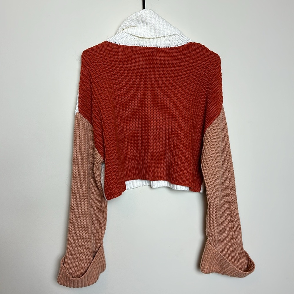 Cropped Colorblock 100% Acrylic Chinky Knot Turtleneck Sweater‎ - Picture 6 of 6